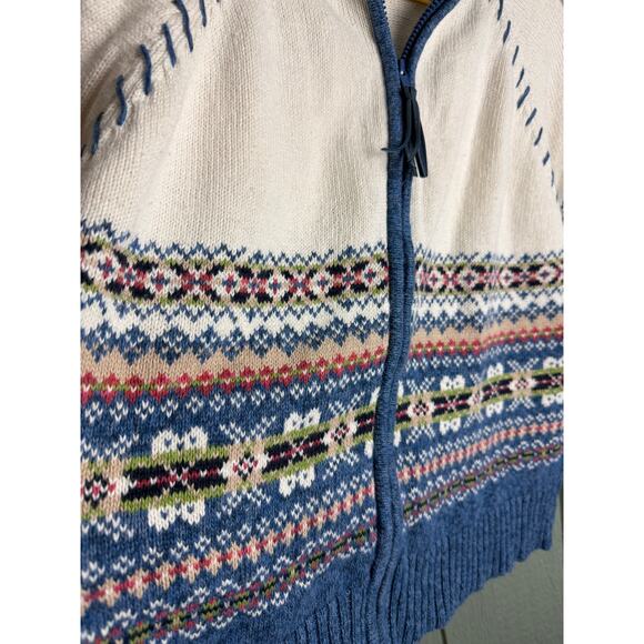 Vintage Tiara International Zip Up Sweater Fair Isle Knit Nordic Blue Floral XL - Picture 5 of 7